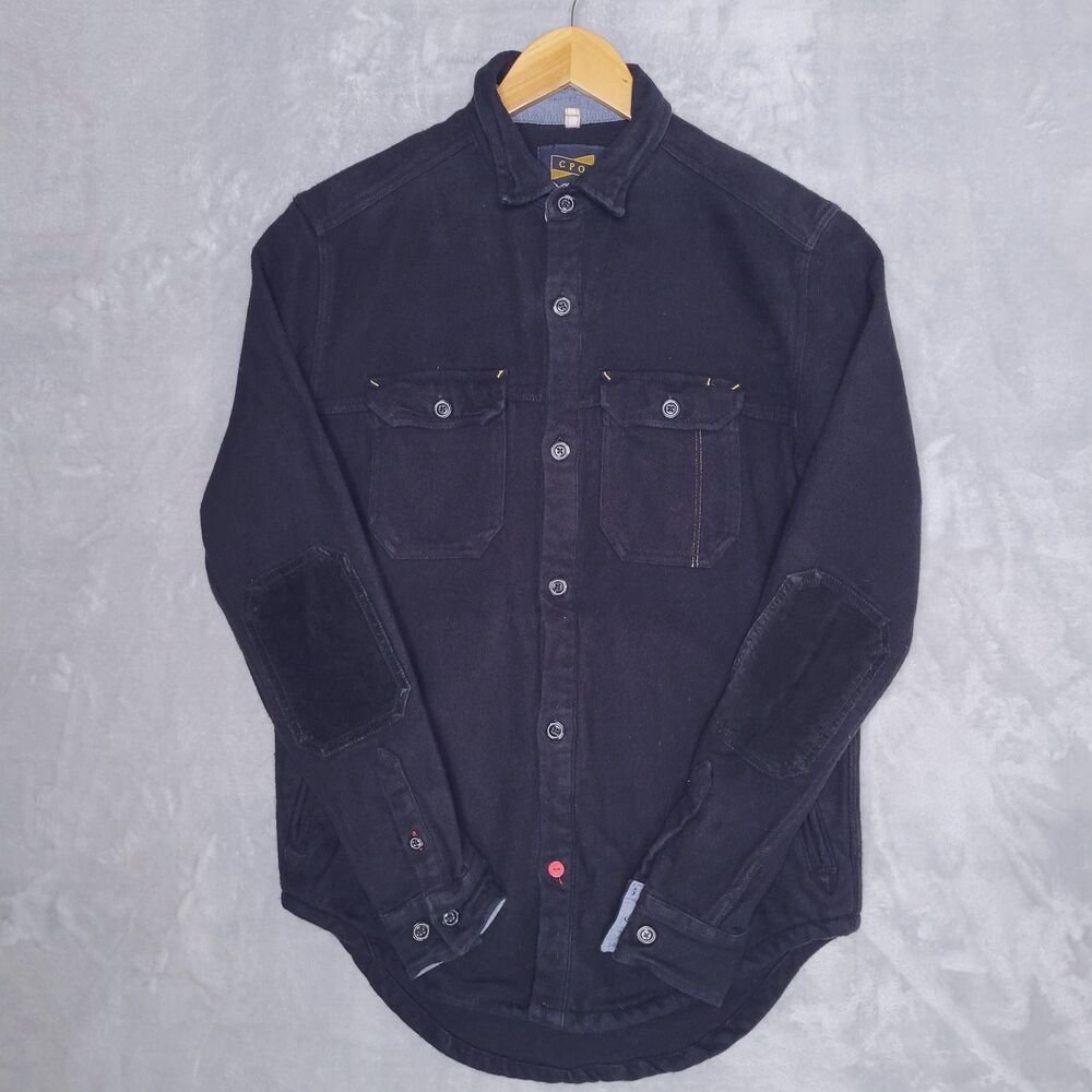 CPO PROVISIONS Black Heavy Weight Shirt Jacket Sz XS Workwear Leather Details